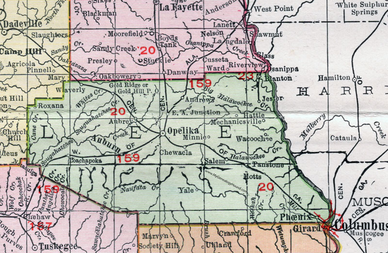 Lee County, Alabama, Map, 1911, Opelika, Phenix City, Auburn, Loachapoka