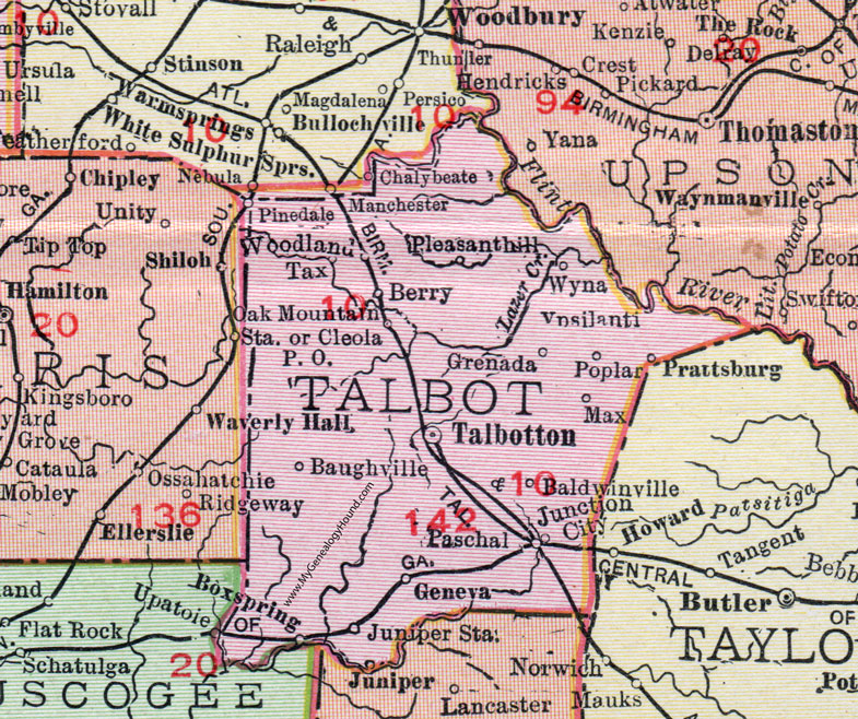 Talbot County, Georgia, 1911, Map, Talbotton, Woodland, Junction City, Geneva, Ypsilanti