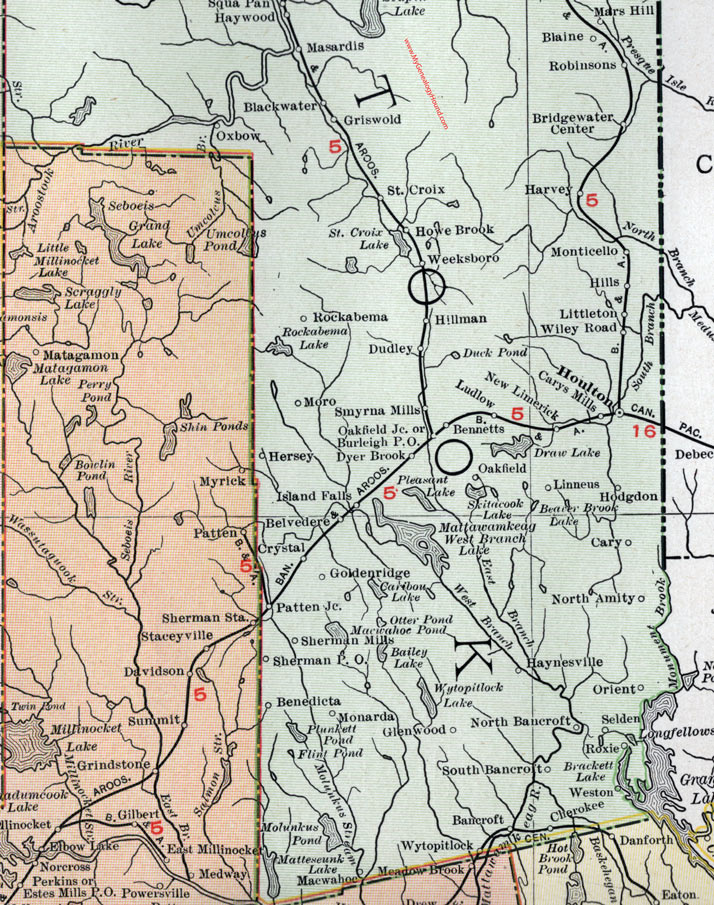 Map of the southern portion of Aroostook County, Maine