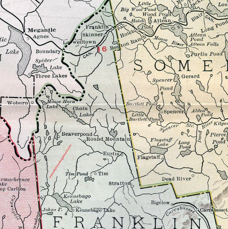 Map of the northern portion of Franklin County, Maine
