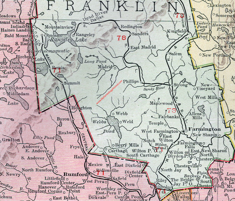 Map of the southern portion of Franklin County, Maine