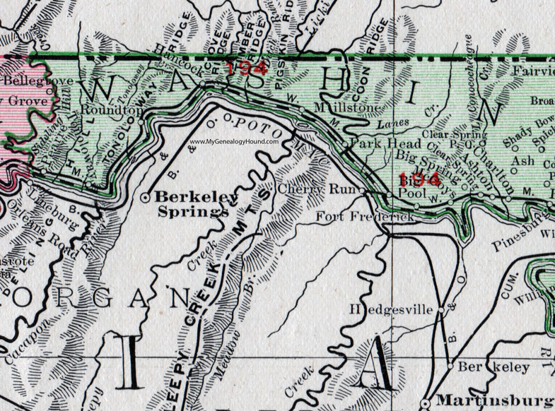 The western half of Washington County, Maryland on a 1911 map by Rand McNally