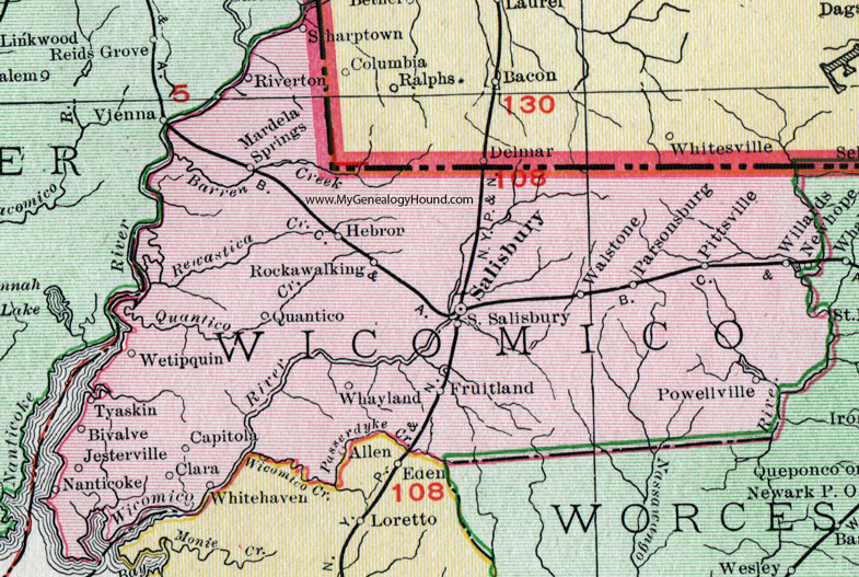 Wicomico County, Maryland, Map, 1911, Rand McNally, Salisbury, Fruitland, Sharptown, Quantico, Whayland, Walstone, Parsonsburg, Pittsville, Wetipquin, Jesterville, Nanticoke, Fruitland, Rockawalking