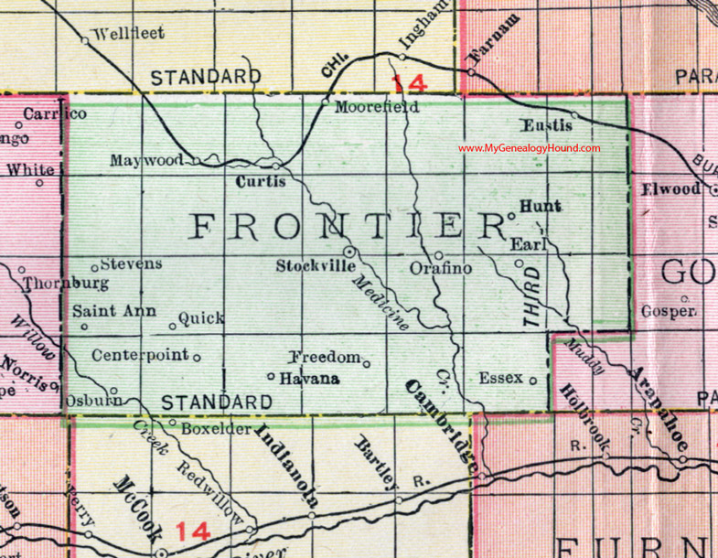 Frontier County, Nebraska, map, 1912, Stockville, Eustis, Curtis, Maywood, Moorefield, Orafino, Havana, Essex, Osburn, Hunt, Stevens, Saint Ann