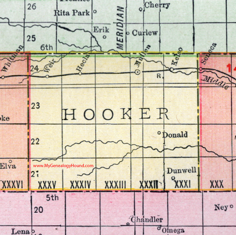 Hooker County, Nebraska, map, 1912, Mullen, Kelso, Hecla, Weir, Dunwell, Donald