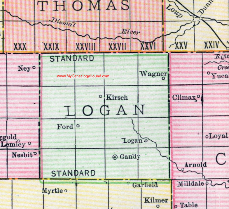 Logan County, Nebraska, map, 1912, Gandy, Wagner, Kirsch, Ford, Logan