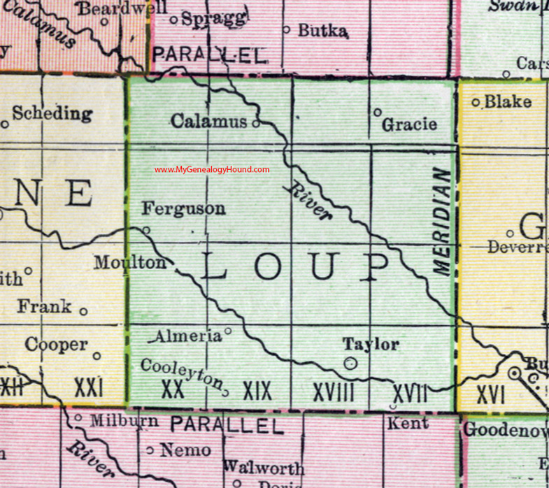 Loup County, Nebraska, map, 1912, Taylor, Ameria, Calamus, Gracie, Ferguson, Cooleyton, Moulton
