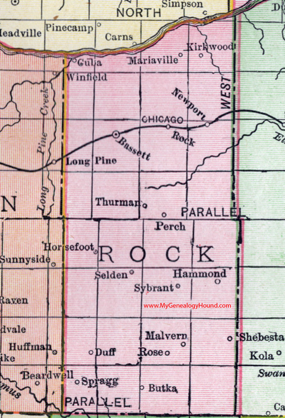 Rock County, Nebraska, map, 1912, Bassett, Newport, Rose, Sybrandt, Malvern, Butka, Shebesta, Spragg, Selden, Thurman, Mariaville, Kirkwood, Gula