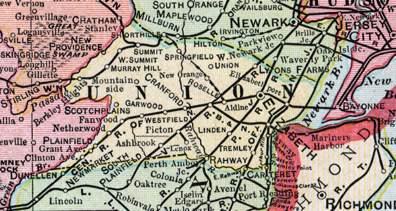 Union County, New Jersey, 1905, Map, Cram, Elizabeth, Plainfield, Scoth Plains, Rahway, Cranford, Linden, Tremley, Lyons Farms, Roselle, Summit, Murray Hill