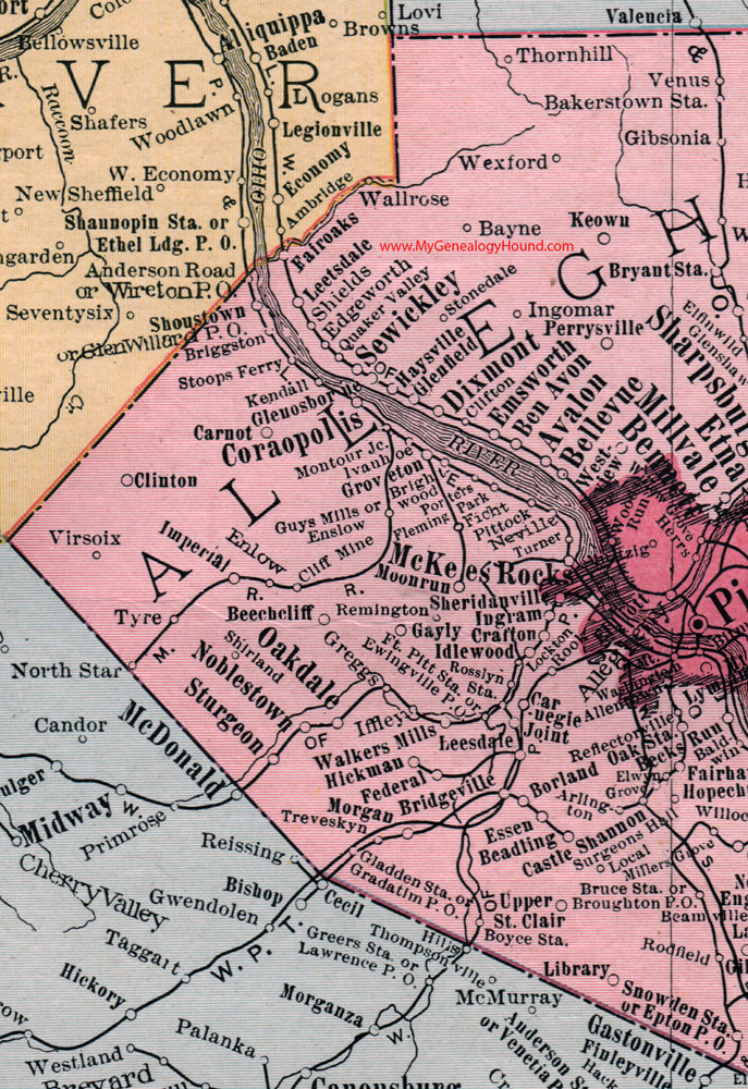 Western Allegheny County, Pennsylvania on an 1911 map by Rand McNally.