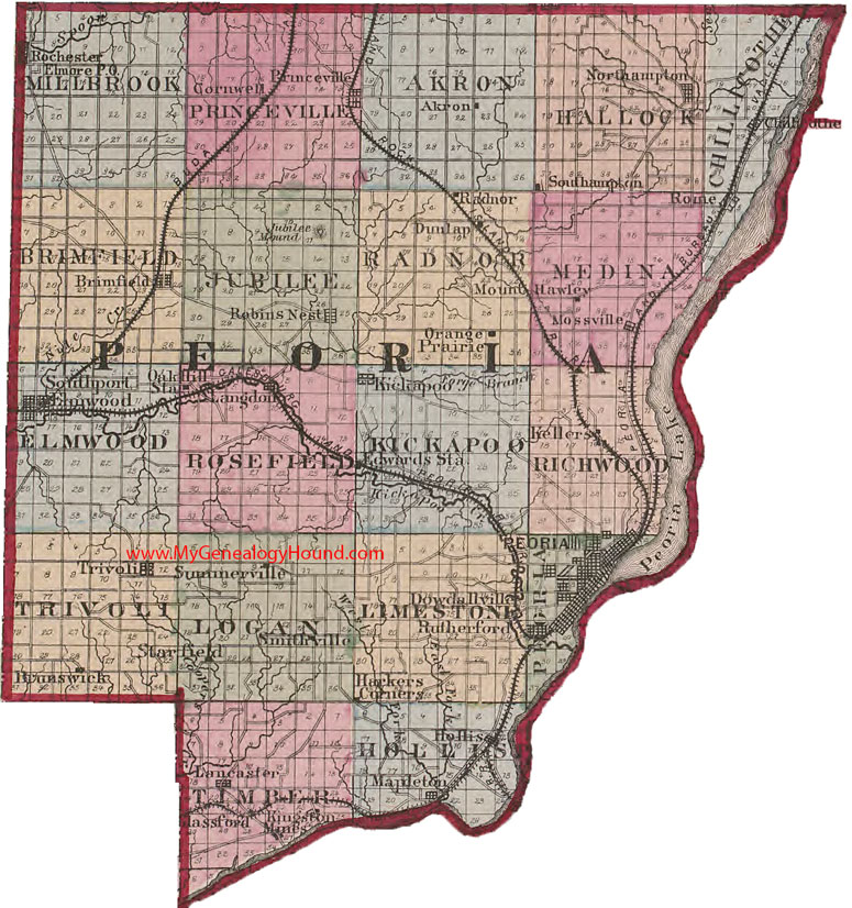 Peoria County, Illinois1870 Map Chillicothe, Elmwood, Princeville, Rutherford, Brimfield, Northampton, Kickapoo, Trivoli, Langdon, IL