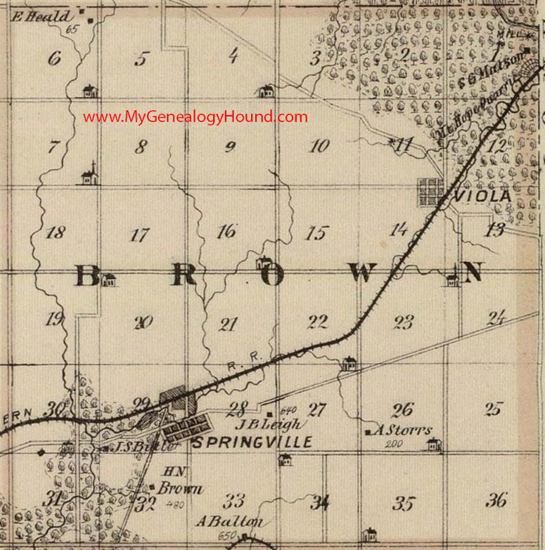 Brown Township, Linn County, Iowa, 1875, Map, Springville, Viola, IA