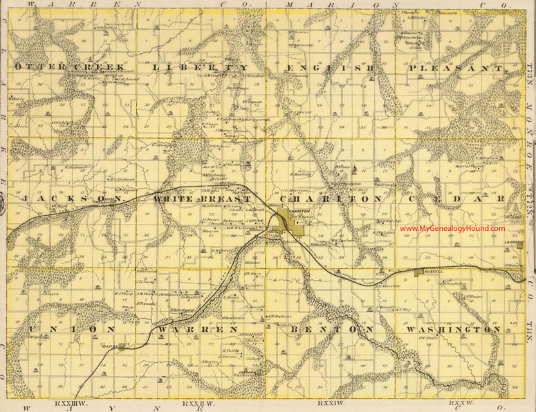 Lucas County, Iowa, 1875 Map by Andreas, Chariton, Russell, Derby, La Grange, Lucas, White Breast, Norwood, Belinda, Freedom, IA