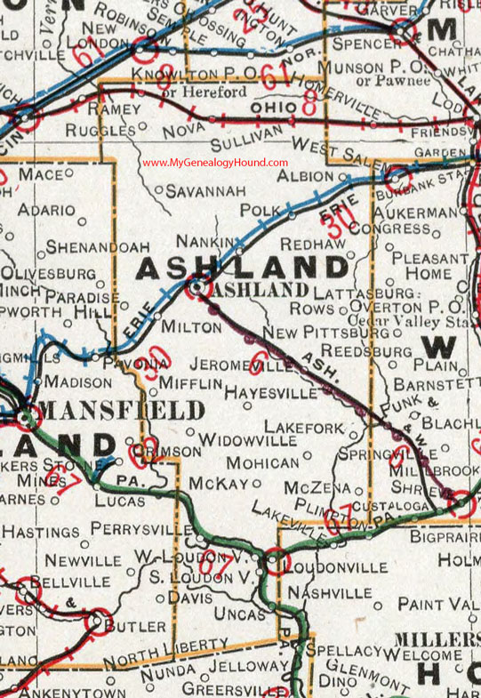 Ashland County, Ohio 1901 Map Loudonville, OH, Hayesville, Rowsburg, Savannah, Sullivan, Jeromesville, Mifflin, Perrysville
