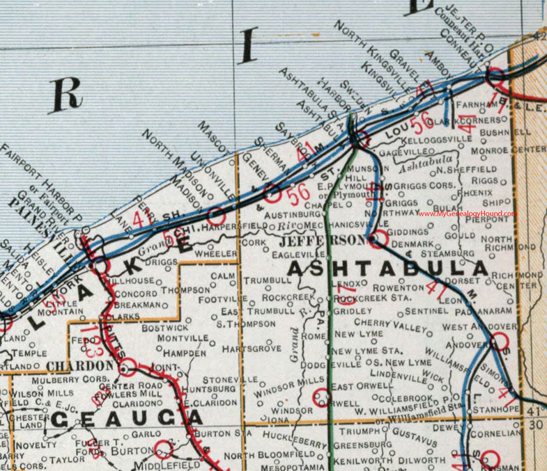 Ashtabula County, Ohio 1901 Map Conneaut, OH, Geneva, Jefferson, Andover, Dorset, Williamsfield, Kingsville, Kelloggsville, Saybrook