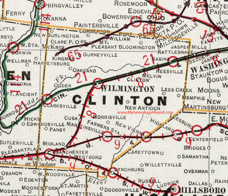 Clinton County, Ohio 1901 Map Wilmington, Sabina, Clarksville, Martinsville, New Vienna, Blanchester, Port William, Reesville, OH