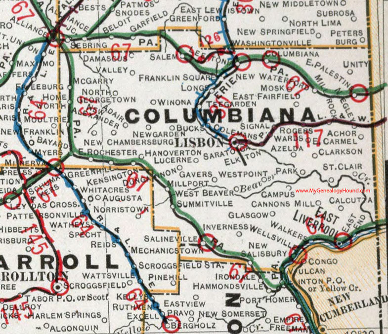 Columbiana County, Ohio 1901 Map Lisbon, Salem, Leetonia, East Liverpool, Calcutta, Salineville, Summitville, New Waterford, OH