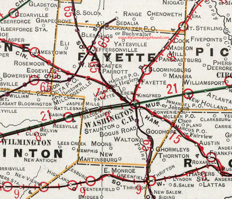 Fayette County, Ohio 1901 Map Washington Court House, Jeffersonville, Milledgeville, Bloomingburg, Madison Mills, Good Hope, West Lancaster, Yatesville, OH