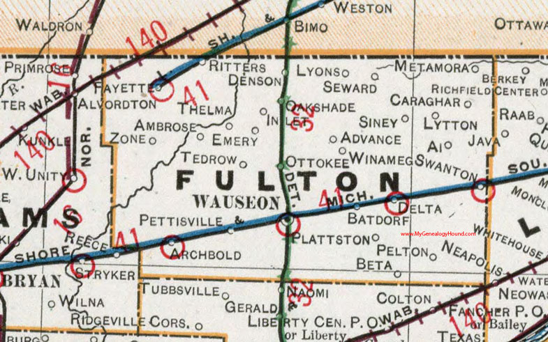 Fulton County, Ohio 1901 Map Wauseon, Archbold, Fayette, Delta, Swanton, Metamora, Pettisville, Lyons, Oakshade, OH