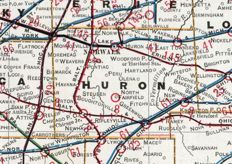 Huron County, Ohio 1901 Map Norwalk, New London, Greenwich, New Haven, North Fairfield, Monroeville, Collins, Wakeman, Clarksfield, Fitchville, OH