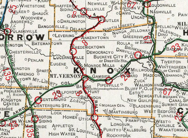 Knox County, Ohio 1901 Map Mt. Vernon, Gambier, Fredericktown, Ankenytown, Jelloway, Danville, Brinkhaven, Howard, Brandon, Martinsburg, Bladensburg, OH