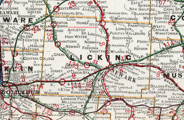 Licking County, Ohio 1901 Map Newark, Utica, Johnstown, Granville, Summit Station, Pataskala, Hebron, Kirkersville, Alexandria, Jacksontown, OH