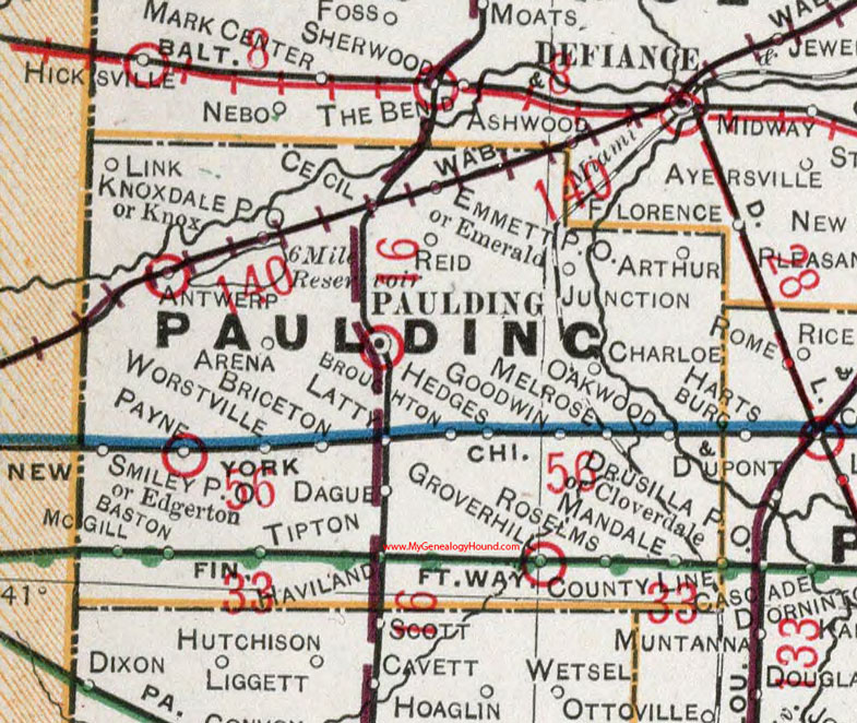 Paulding County, Ohio 1901 Map, Paulding, Antwerp, Haviland, Payne, Cecil, Melrose, Oakwood, Grover Hill, Latty, Worstville, Tipton, OH