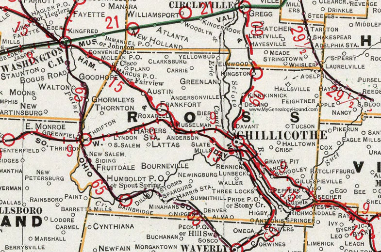 Ross County, Ohio 1901 Map, Chillicothe, South Salem, Bainbridge, Bourneville, Clarksburg, Frankfort, Kingston, Adelphi, Hallsville, Andersonville, OH