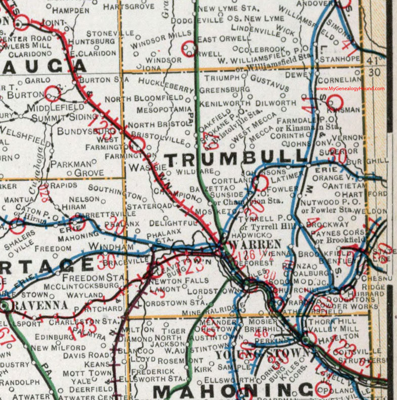 Trumbull County, Ohio 1901 Map, Warren, Champion, Newton Falls, DeForest, Mineral Ridge, Cortland, Hubbard, Brookfield, Niles, Girard, OH