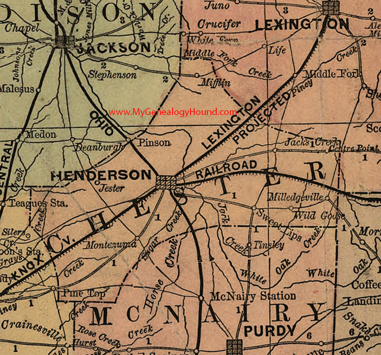 Chester County, Tennessee 1888 Map Henderson, Mifflin, Jacks Creek, Centre Point, Milledgeville, Wild Goose, Sweet Lips, Montezuma, Jester, Pinson, TN