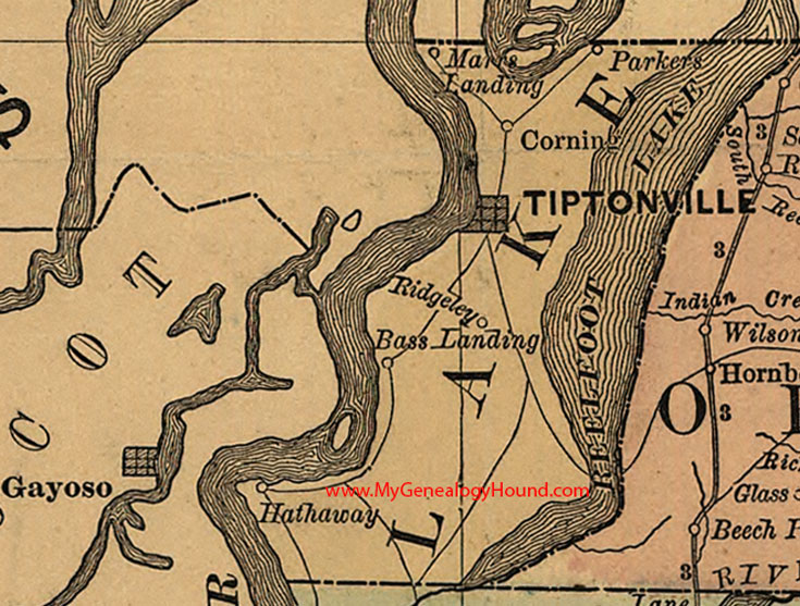 Lake County, Illinois 1888 Map, Tiptonville, Parkers, Corning, Marrs Landing, Ridgeley, Bass Landing, Hathaway, TN