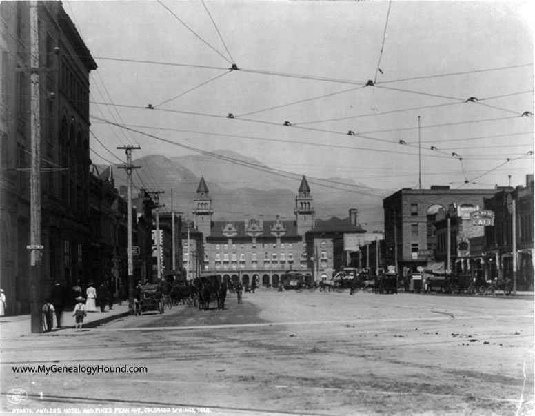 Colorado Springs, Colorado, Antlers Hotel, Pikes Peak Avenue, 1908, historic photo