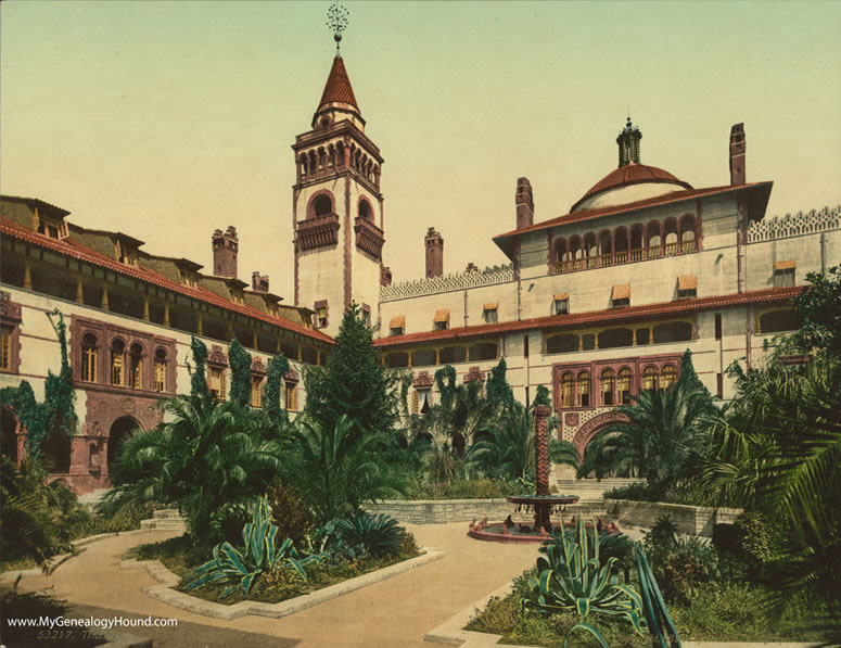 The Courtyard of The Ponce de Leon Hotel, St. Augustine, Florida, 1902, historic photo