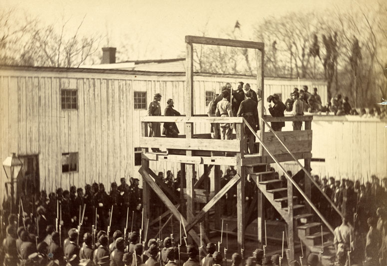 The execution of Henry Wirz: Adjusting the noose. 1865, Andersonville Prison.
