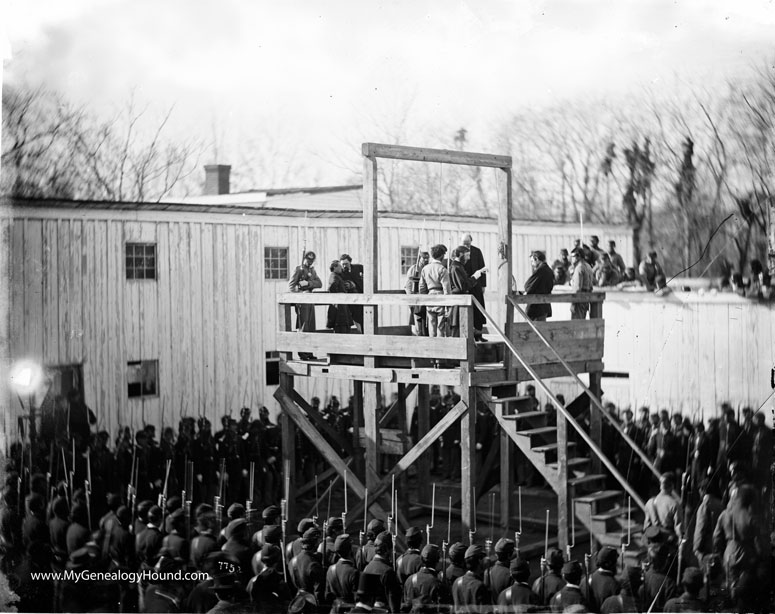The execution of Henry Wirz: Reading the death warrant. 1865, Andersonville Prison.