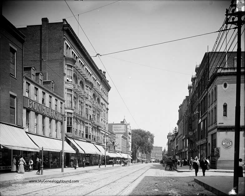 Lowell, Massachusetts, Merrimack Street, Looking East, 1908, historic photo