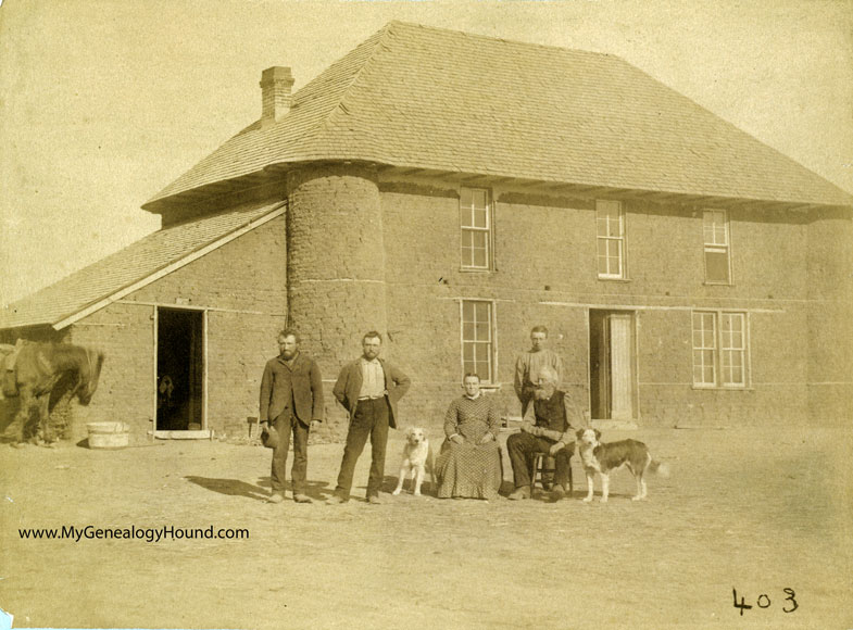 Broken Bow, Custer County, Nebraska, Two Story Sod House, Isadore Haumont and family, 1886, historic photo