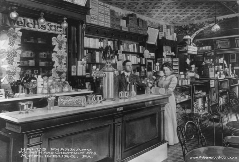 Mifflinburg, Pennsylvania, Hall's Pharmacy, historic photo