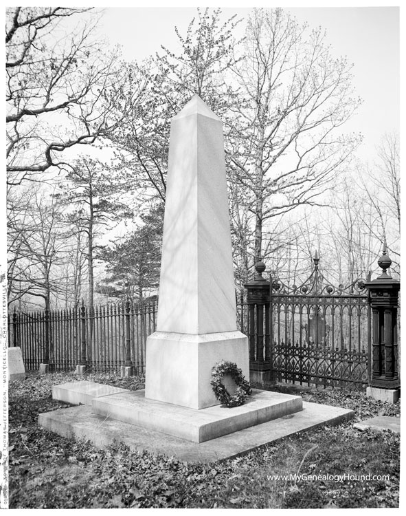 Thomas Jefferson, tombstone grave, Monticello Cemetery, Charlottesville, Virginia, historic photo, two