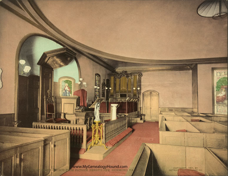 St. John's Church, Richmond, Virginia, Interior view, Patrick Henry, historic photo, 1901, color