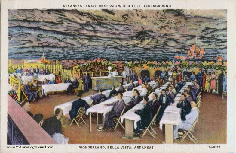 Arkansas Senate in Session in Wonderland Cave, Bella Vista, Arkansas, vintage postcard, photo.
