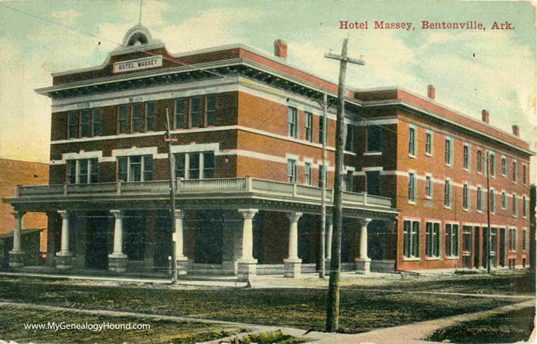 Bentonville, Arkansas, Hotel Massey, vintage postcard, historic photo