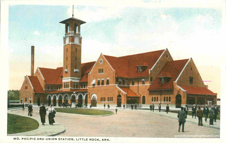 Little Rock, Arkansas, Missouri Pacific and Union Station Railroad Depot, vintage postcard photo