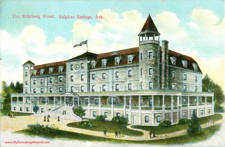 Sulphur Springs, Arkansas, Kihlberg Hotel, vintage postcard, historic photo