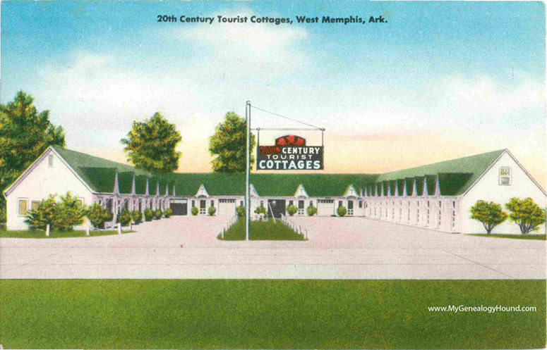 West Memphis, Arkansas, 20th Century Tourist Cottages, vintage postcard, historic photo