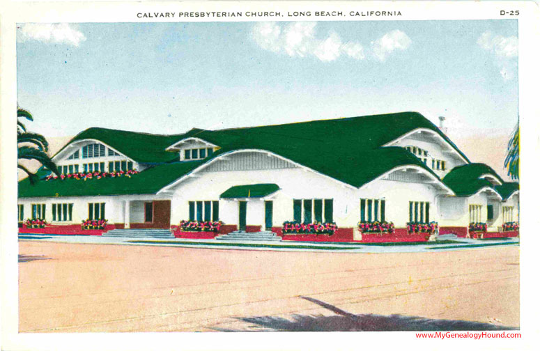 Long Beach, California, Calvary Presbyterian Church, vintage postcard photo