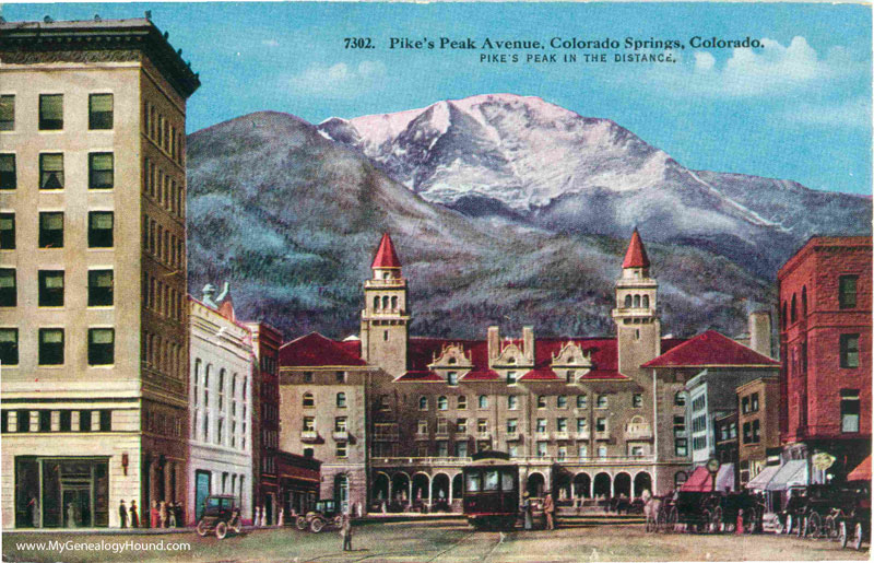 Colorado Springs, Colorado, Pike's Peak Avenue, Antlers Hotel, 1910-15, vintage postcard