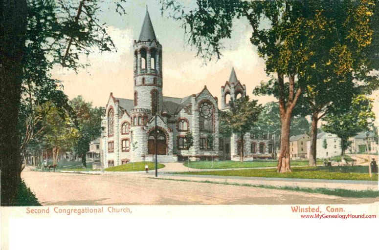 Winsted, Connecticut, Second Congregational Church, vintage postcard photo