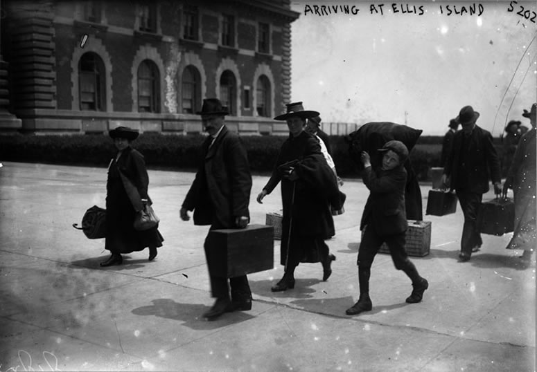 Immigrants Arriving at Ellis Island Vintage Photograph