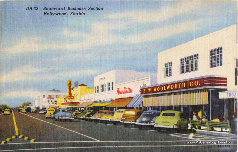 Hollywood, Florida, Boulevard Business Section, vintage postcard photo